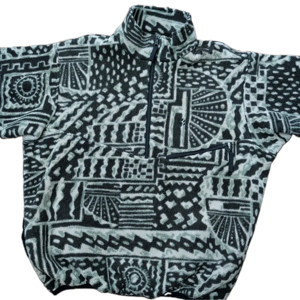 Vntg Jack Wolfskin Native Aztec Pullover 1/2 Zip Fleece Sz L USA Patagonia Vibes